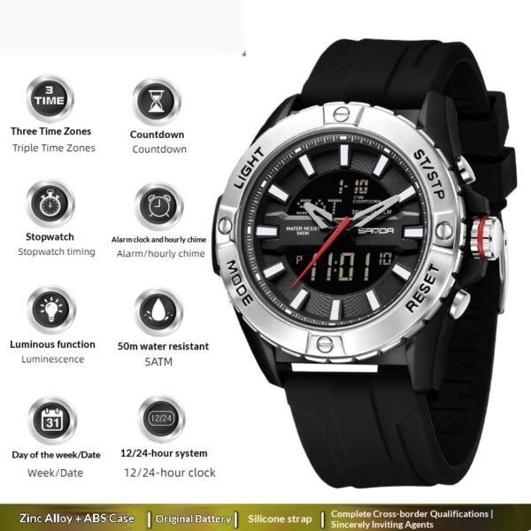 Trendy, Minimalist, Multi-functional Three-time-zone Calendar Watch