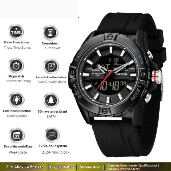 Trendy, Minimalist, Multi-functional Three-time-zone Calendar Watch