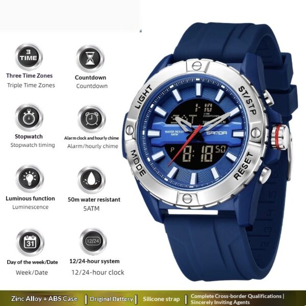 Trendy, Minimalist, Multi-functional Three-time-zone Calendar Watch