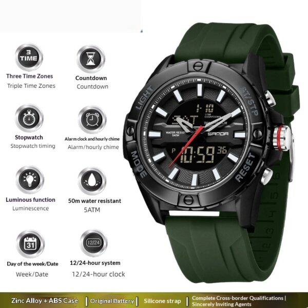 Trendy, Minimalist, Multi-functional Three-time-zone Calendar Watch